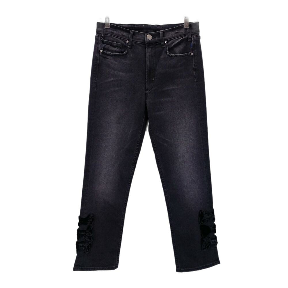 Anthropologie McGuire Vintage Slim Jeans Size 28 Black High Rise Velvet Bows
